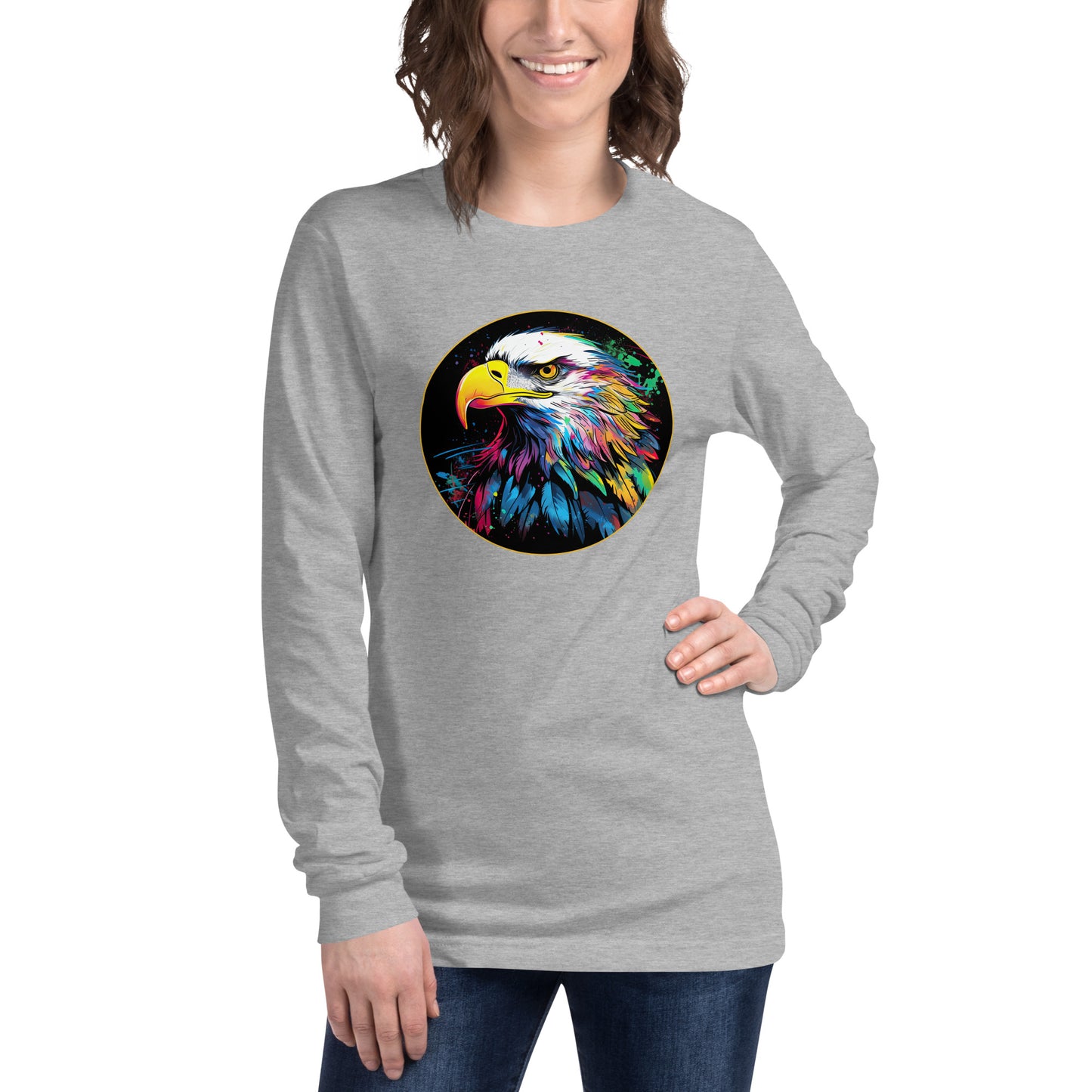Watercolor Bald Eagle Women's T-Shirt, Long Long Sleeve