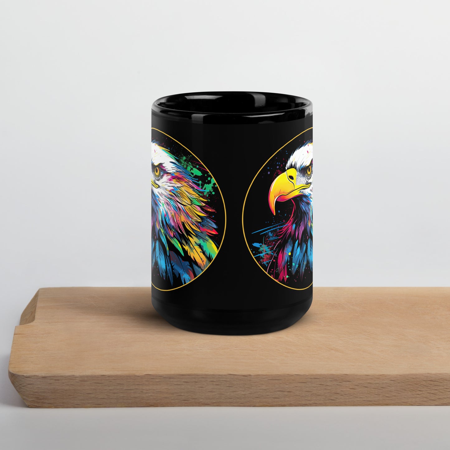 Bald Eagle Watercolor Black Glossy Mug