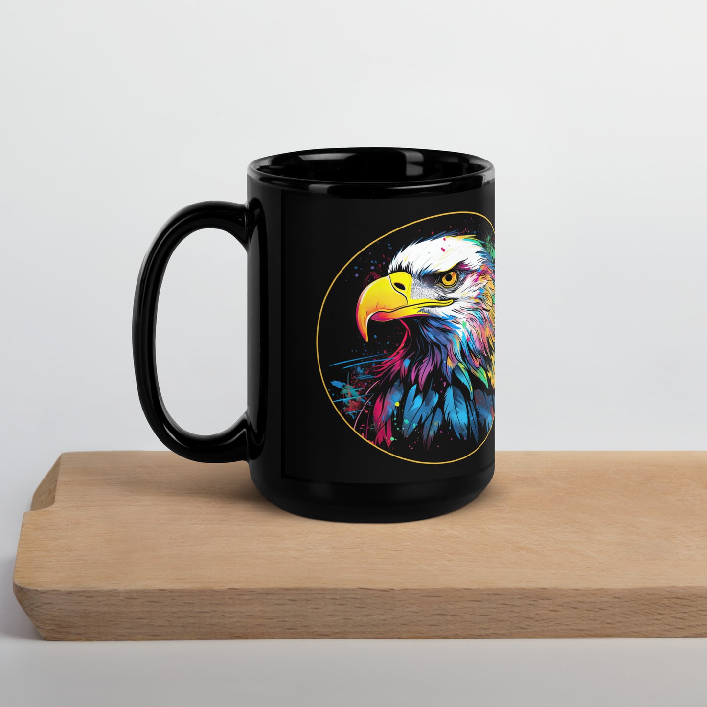 Bald Eagle Watercolor Black Glossy Mug