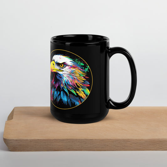 Bald Eagle Watercolor Black Glossy Mug