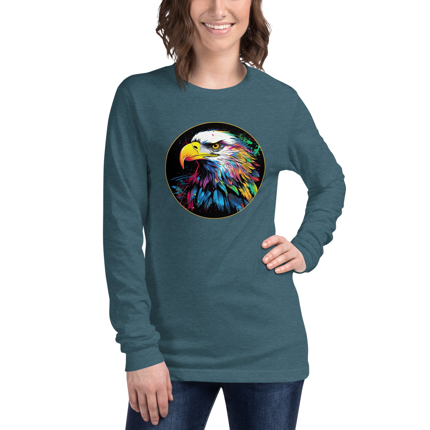 Watercolor Bald Eagle Women's T-Shirt, Long Long Sleeve