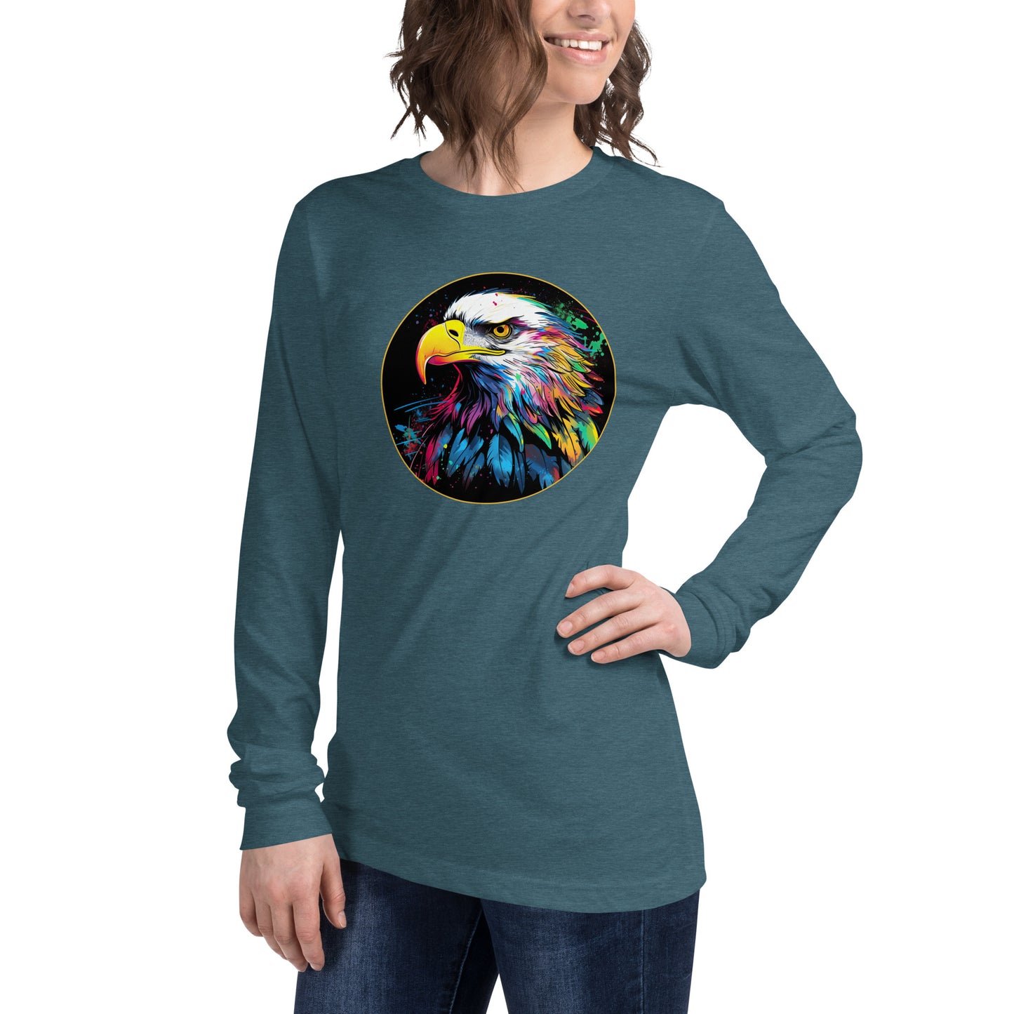 Watercolor Bald Eagle Women's T-Shirt, Long Long Sleeve