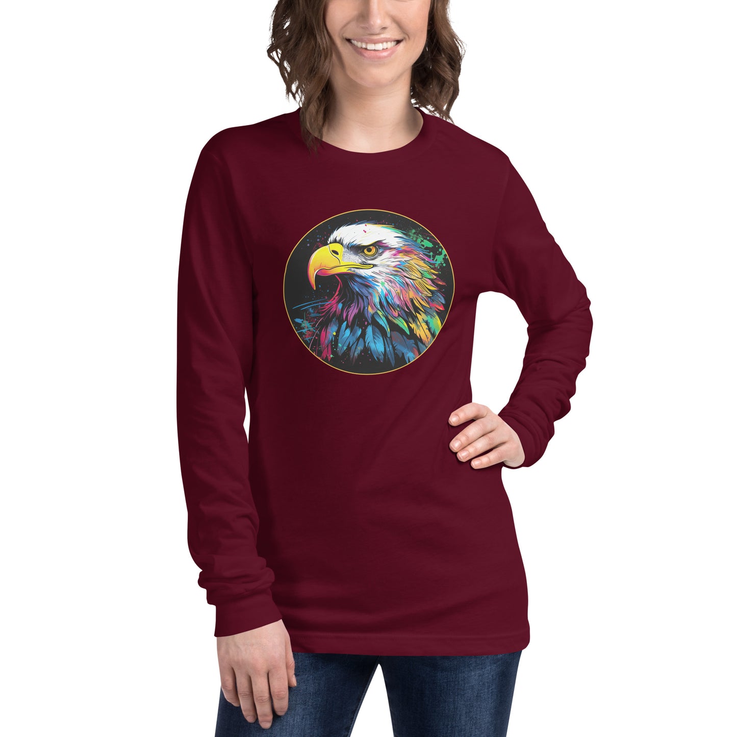 Watercolor Bald Eagle Women's T-Shirt, Long Long Sleeve