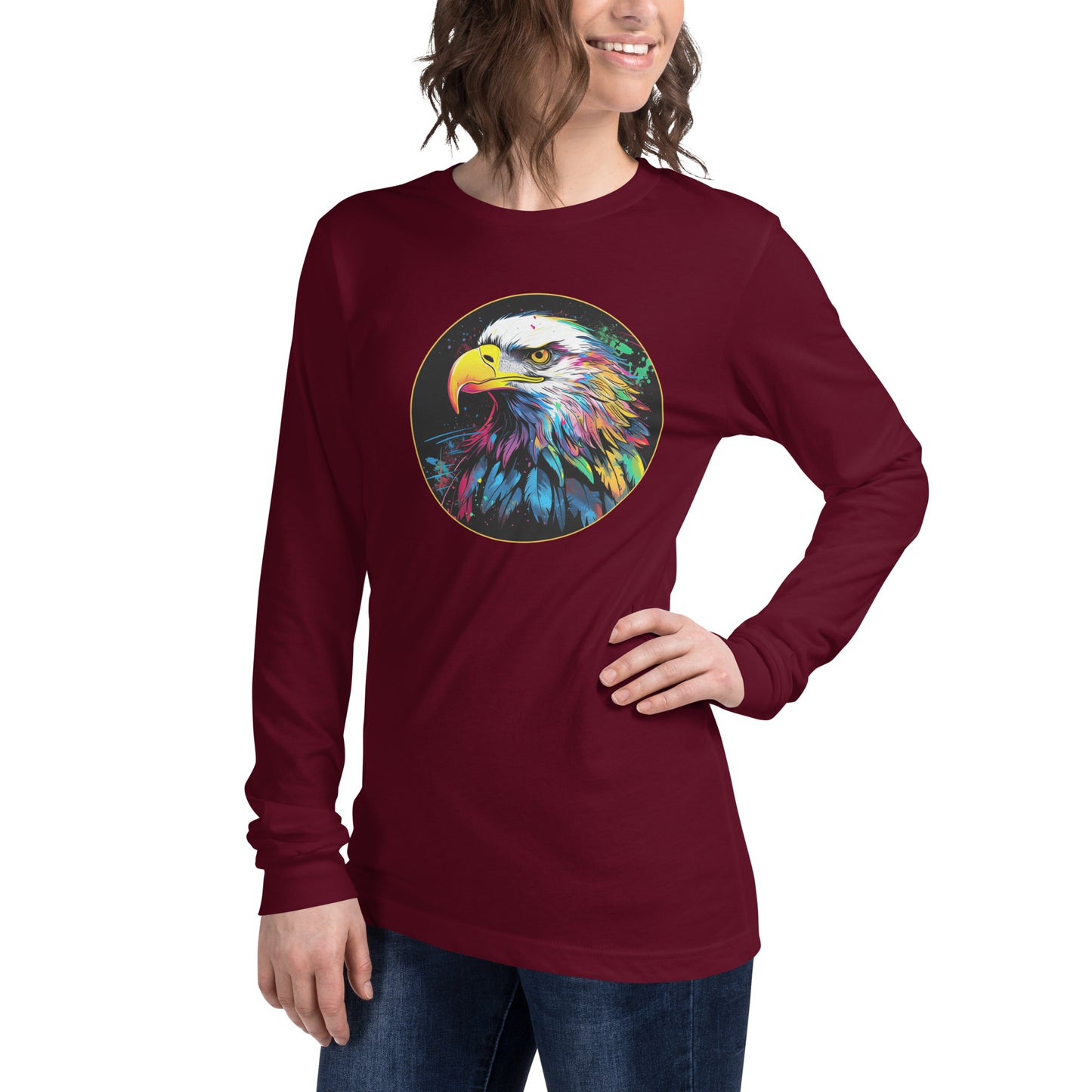 Watercolor Bald Eagle Women's T-Shirt, Long Long Sleeve