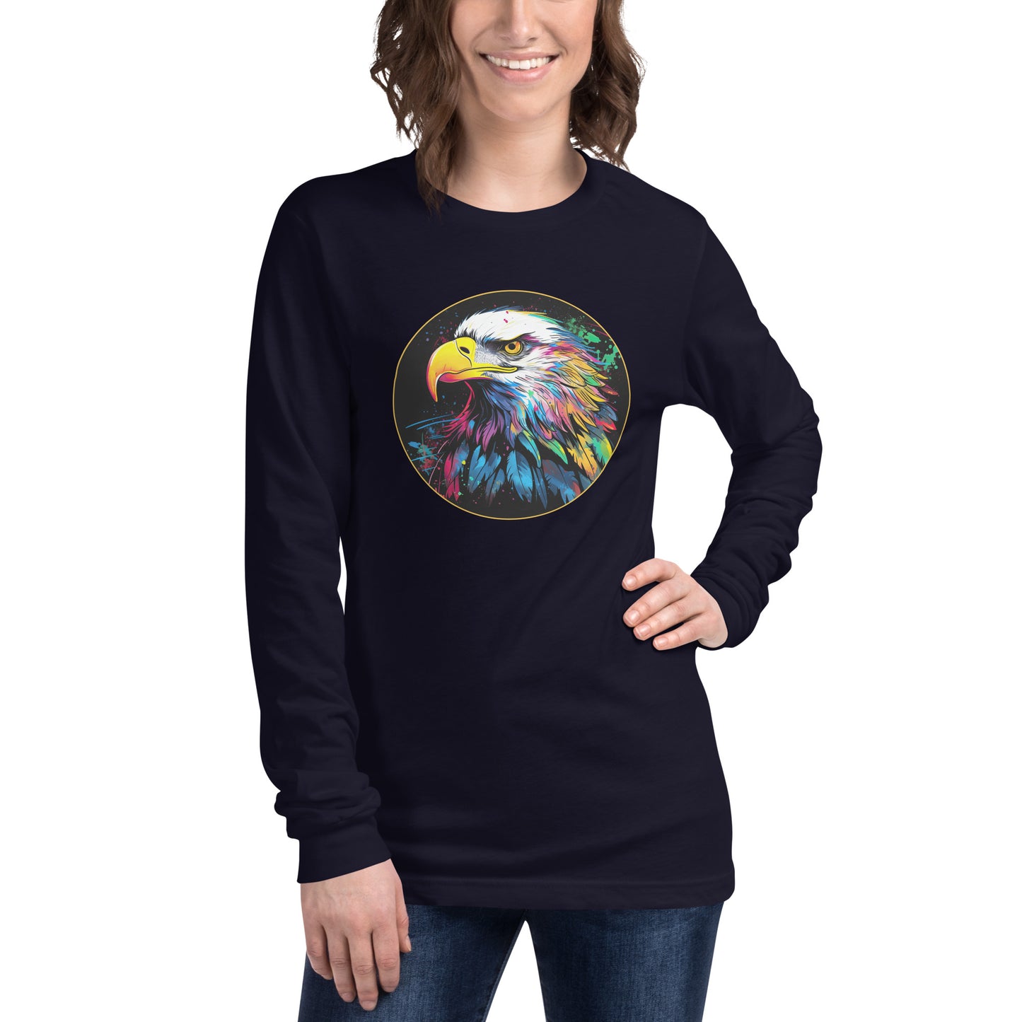 Watercolor Bald Eagle Women's T-Shirt, Long Long Sleeve