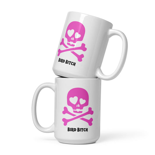Pink Skull & Crossbones, White glossy mug