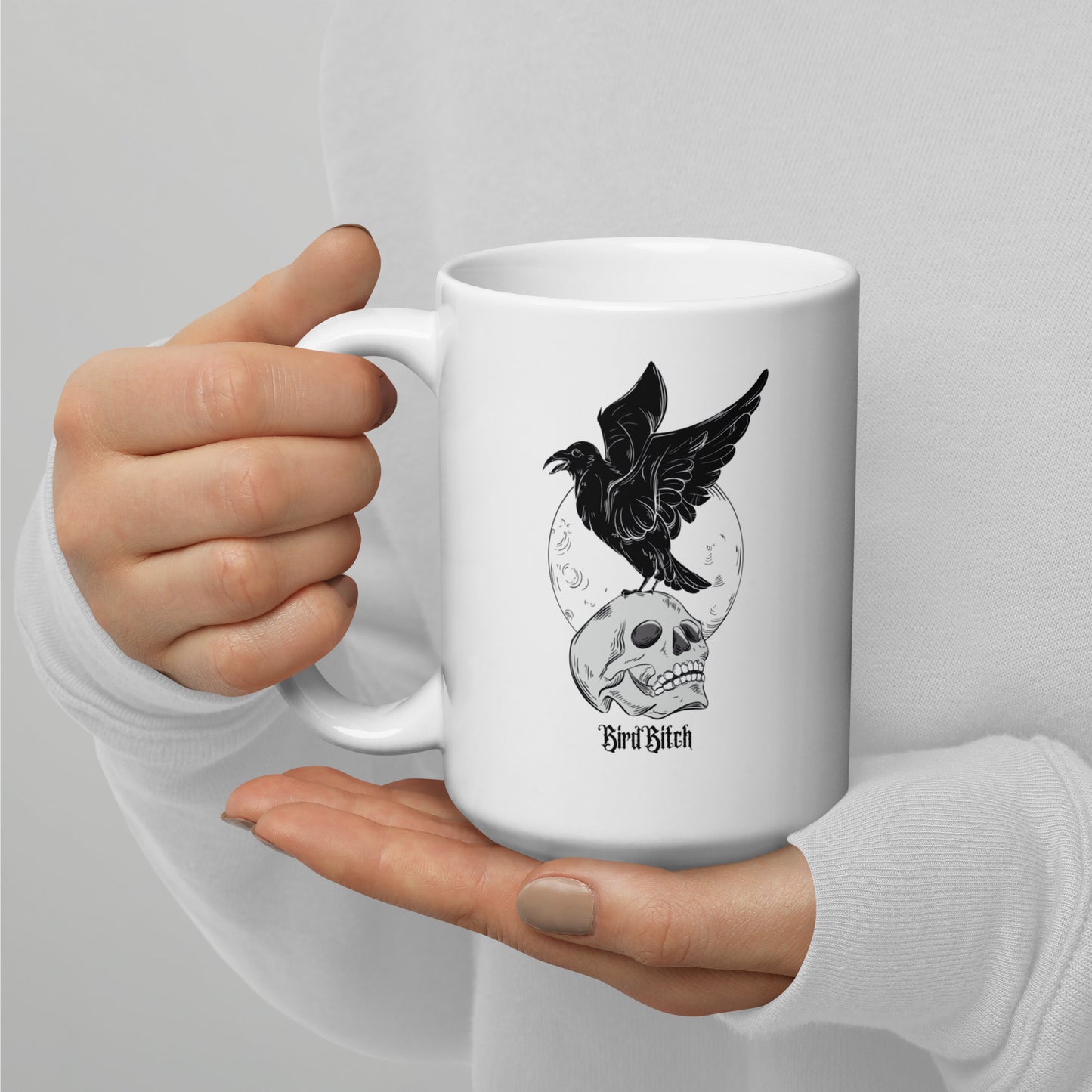 Gothic Bird Bitch Raven Mug, Double Sided