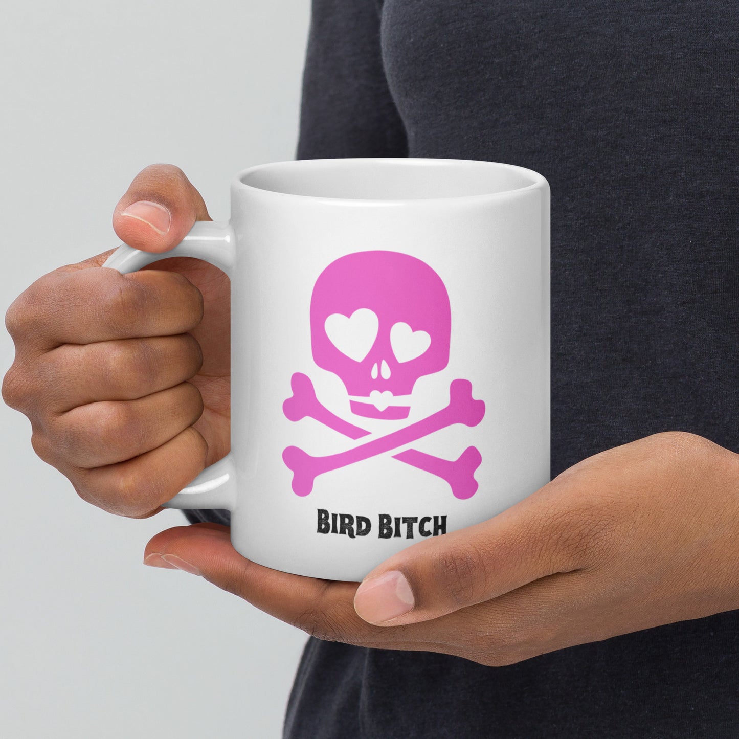 Pink Skull & Crossbones, White glossy mug