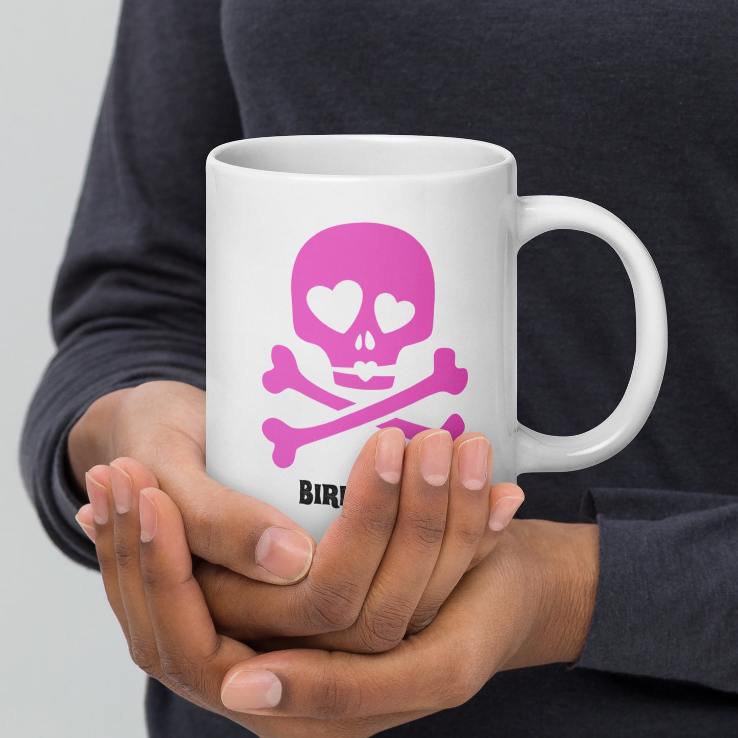 Pink Skull & Crossbones, White glossy mug