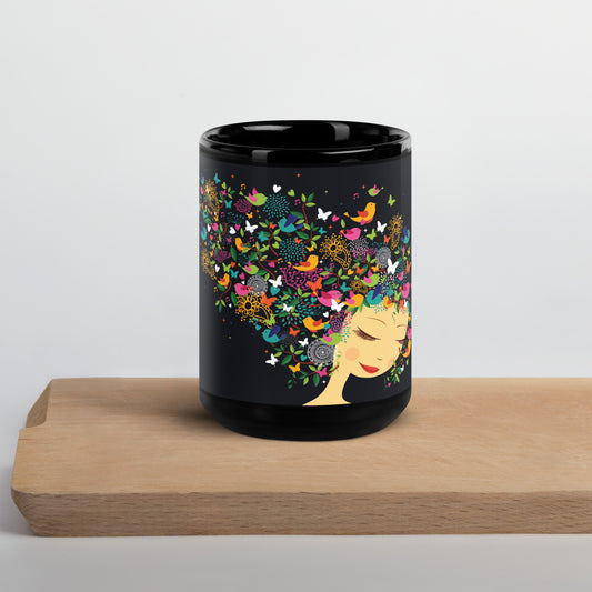 Bird Song, Black Glossy Mug