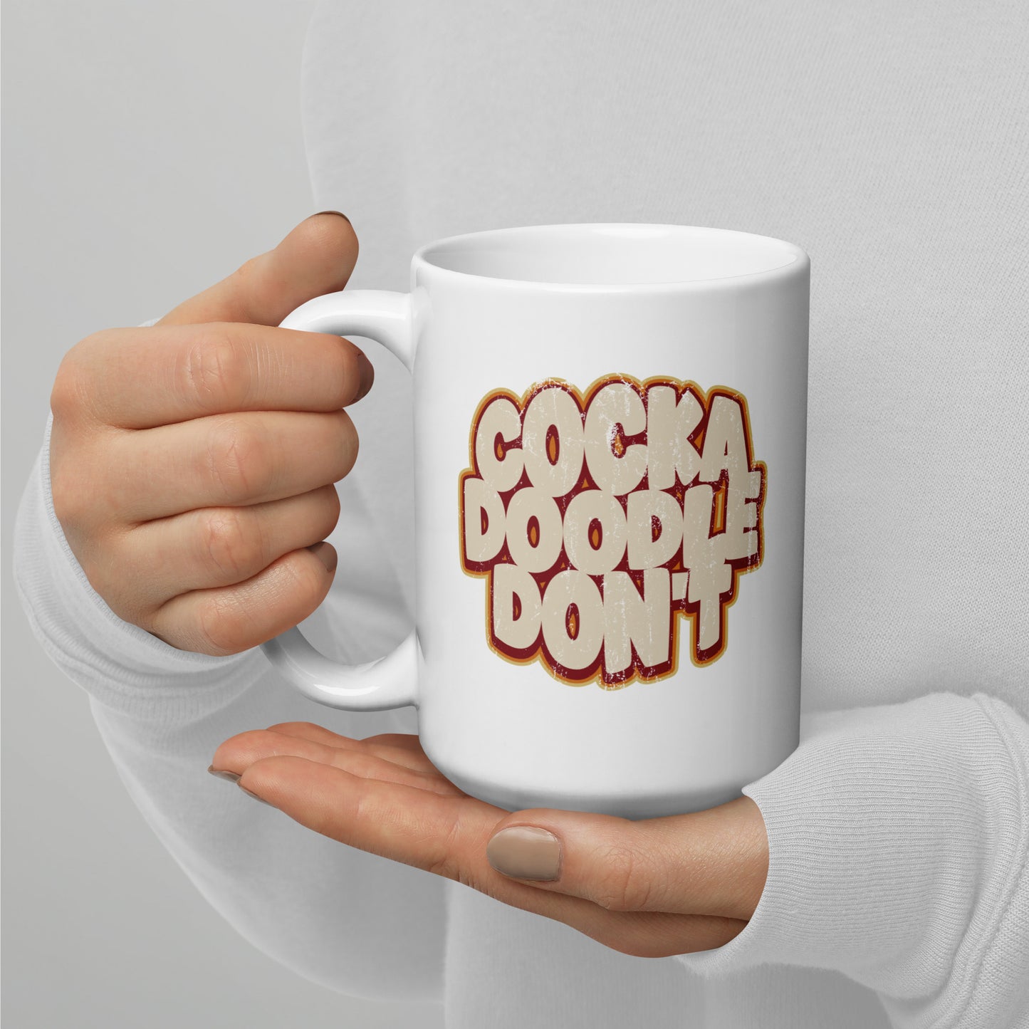 Cock A Doodle Don't, White glossy mug