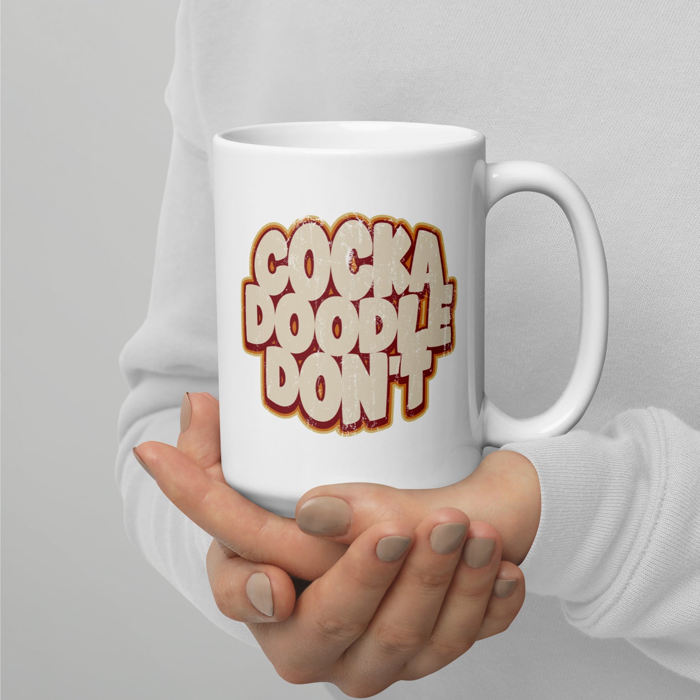 Cock A Doodle Don't, White glossy mug